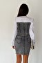 Anthracite Denim Skirt Denim Crop Shirt Bottom Top Double Set - 7