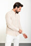 Striped Slim Fit Long Sleeve Linen Men's Shirt Ecru-Beige - 37858.24Y - 3