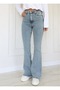 AKIN Ice Snow Flared Blue Denim High-Waist Blue Snow Wash Flare Jeans Denim Pants