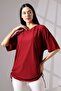 Chuy Women's Soft Textured Batwing Sleeve Hem Lace-Up Diagonal Jacquard Blouse & Combed Cotton Blouse - Burgundy - 5