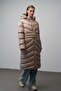 Hooded Pattern Detailed Long Puffer Jacket Stone 6669 - 3