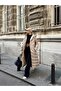 Hooded Pattern Detailed Long Puffer Jacket Stone 6669 - 4