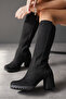 Women's Below the Knee Heeled Boots Harby Black Suede