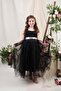 Girl's Satin Evening Dress with Back and Tulle Mnk0340 Black - 5