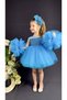 Chiffon Robe Pompom Sleeve Sequined Girl's Crinoline Skirt Tutu Evening Dress Blue - 4
