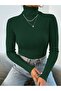 Unisex Khaki Green Cotton Turtleneck Slimfit Turtleneck Sweater - 2