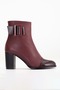 Women's Genuine Leather Buckle-Strapped Patent Leather Detailed Heeled Boots - Burgundy Patent Leather - 4