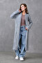 Gray Knitwear Fabric Double Pocket Shawl Collar Long Cardigan 5001 - 5