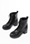 5109-3025 Black Lace-Up Zippered Thick Heeled Daily Women's Boots - 3