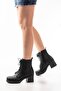 5109-3025 Black Lace-Up Zippered Thick Heeled Daily Women's Boots