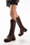 Fz-2450 Brown High-Sole Lace-Up Zippered Daily Women's Boots