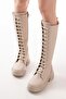 Fz-2450 Beige High-Sole Lace-Up Zippered Daily Women's Boots - 2