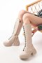 Fz-2450 Beige High-Sole Lace-Up Zippered Daily Women's Boots - 4