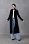 Black Knitwear Fabric Double Pocket Shawl Collar Long Islamic Clothing Cardigan 5001 - 7