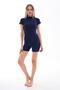 Women's Zipper Detailed Navy Blue Swimming Jumpsuit Swimsuit with Shorts - 6