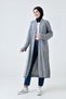 Women's Knitwear Fabric Double Pocket Detailed Shawl Collar Long Gray Hijab Clothing Cardigan 5001 - 6