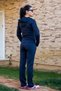 Women's Dark Navy Zippered Hooded Diver Scuba Fabric Sports Tracksuit Set 21Kestax11 - 6