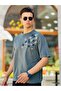 Oversize Leaf Embroidered Short Sleeve T-Shirt - Khaki 2306 - 2