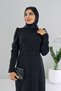Silver Hijab Graduation Evening Dress - Stone Detailed Waist Belted - 2