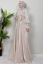 Beige Silk Evening Dress with Bow Detail - 4