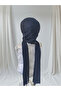 أزرق داكن فاتح لامع Tektek Ready Shawl Ready Turban Evening Dress Shawl - 3