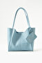Women's Hand and Shoulder Bag with Blue Snap Fasten Faux Leather Wallet and Makeup Bag L:25 E:38 W:15 cm - 4