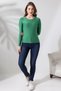 Makeni Women's Slim Fit Crew Neck Long Sleeve Stretchy Polka Dot Jacquard Top & Body - Green - 3