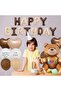 6Yaş Retro Teddy Bear Brown Foil Balloon Happy Birthday Banner Decoration Birthday Party Set Ornament - 4