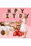 6Yaş Retro Teddy Bear Brown Foil Balloon Happy Birthday Banner Decoration Birthday Party Set Ornament - 6