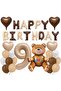 9Yaş Retro Teddy Bear Brown Foil Balloon Happy Birthday Banner Decoration Birthday Party Set Ornament - 2