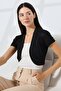 Puzi Women Slim Fit Oval Skirt Openwork Patterned Short Sleeve Gathered Shoulders Short Cardigan & Bolero - Black - 6