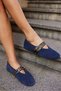 Wi̇nks Women's Dark Blue True Suede Ballet Shoes