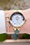 Green Case Gold Color Adjustable Strap Women's Wristwatch and Bracelet Dkgnct1441