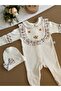 Waffle Series - Orange / Hand Embroidered Floral Romper and Hat - 2