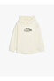 Hooded Sweatshirt Long Sleeve Slogan Printed Textured