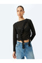 Long Sleeve Crew Neck Semi-Transparent Asymmetrical Ruffle T-Shirt - 3