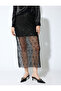 Rhinestone Lined Slim Fit Midi Pencil Tulle Skirt - 3