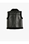 Leather Look Vest with Plush Detail and Zipper Pockets - 4