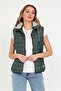 Women's Hooded Combed Cotton Lined Puffer Vest - Dark Green - 3