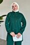 Stone Detailed Zippered Emerald Green Scuba Set - 5
