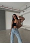 Leather jacket with belt detail - coffee - 8