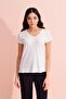 Women's Ecru V-Neck Wide Casual T-Shirt - 5