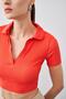 Women's Pomegranate Polo Collar Wrap Fabric Crop - 5
