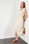 Women's Stone V-Neck Shoulder-Tied Muslin Fabric Dress - 2