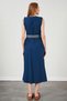 Women's Indigo Collar Ruffled Buttoned Front Sleeveless Poplin Fabric Long Dress - 6
