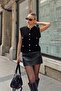 Black Lazy Gold Buttoned Hair Braid Patterned Women's Knitwear Vest - 2