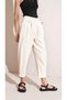 Women's Natural Pleated Herringbone Gabardine Trousers with Waist Pocket Detail - 7