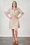 Women's Beige Poplin Dress with Tied Sleeves