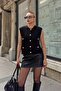 Black Lazy Gold Buttoned Hair Braid Patterned Women's Knitwear Vest - 3