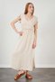 Women's Stone V-Neck Shoulder-Tied Muslin Fabric Dress